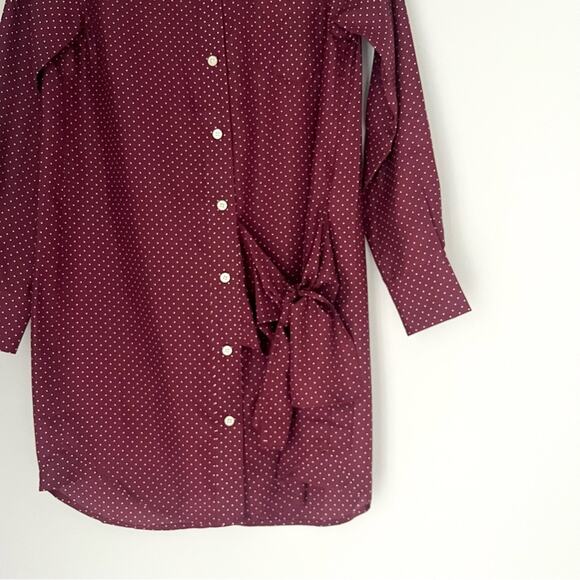 Takoon Silk Wrap Tie Shirt Dress in maroon polka dots Sz XS minimalist oversize - Picture 6 of 9